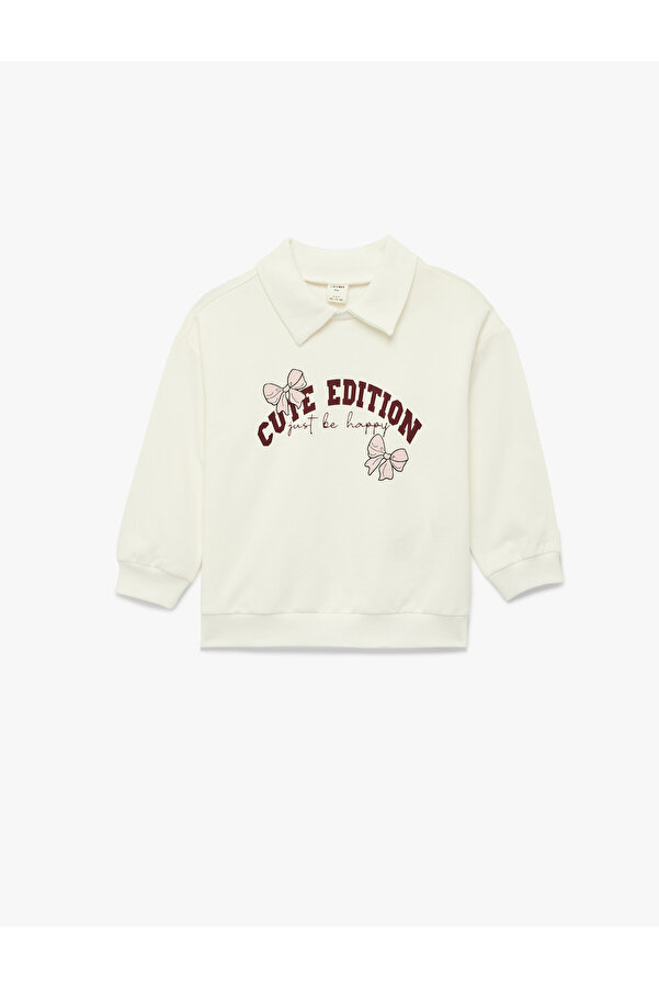 Koton Pamuklu Fiyonk Baskılı Şardonlu Uzun Kollu Polo Yaka Sweatshirt