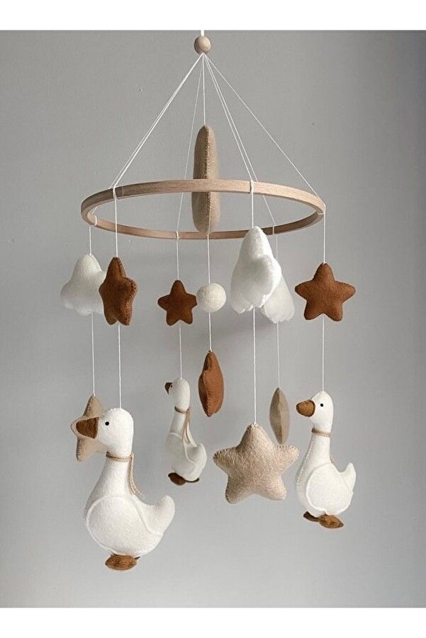 keçedekorr Bebek beşik dönencesi ördek temalı (yıldız,bulut, ördek) figürlü beşik süsü