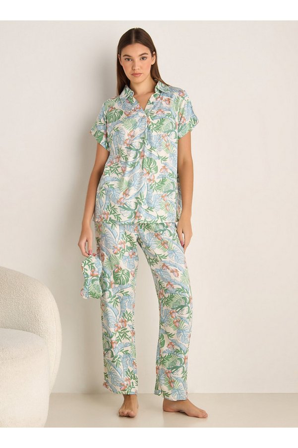 Splash FAV Pyjama Set Button-Down Shirt and Pants with Eye Mask Viscose
