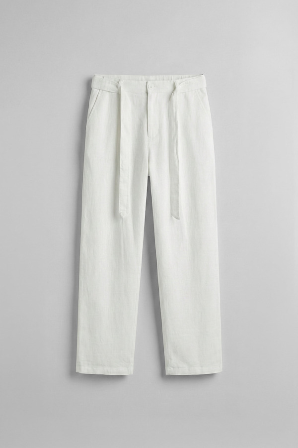 ablukaonline Men's Baggy Belted Elastic Waist Cotton Trousers White