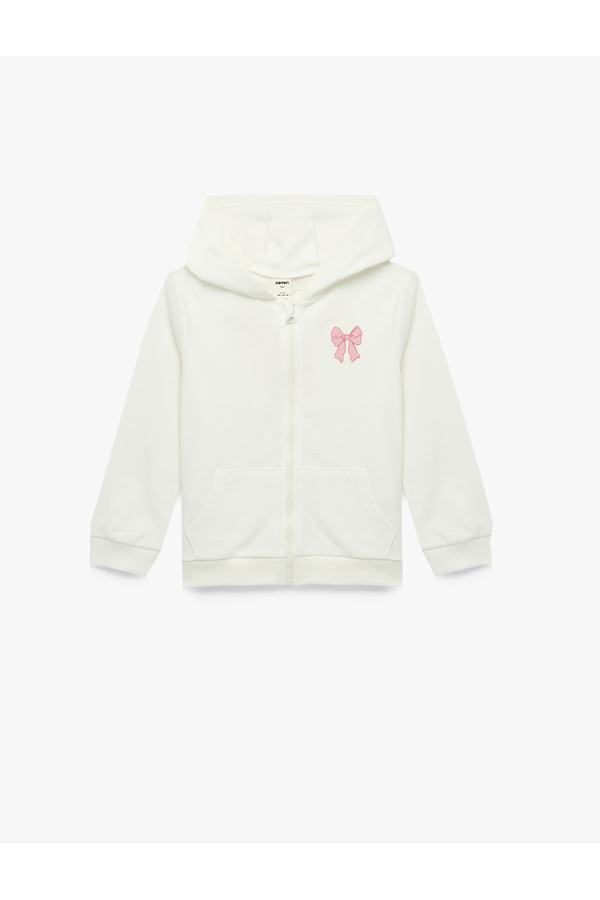 Koton Fiyonk Detaylı Uzun Kollu Kapşonlu Pamuklu Şardonlu Fermuarlı Sweatshirt