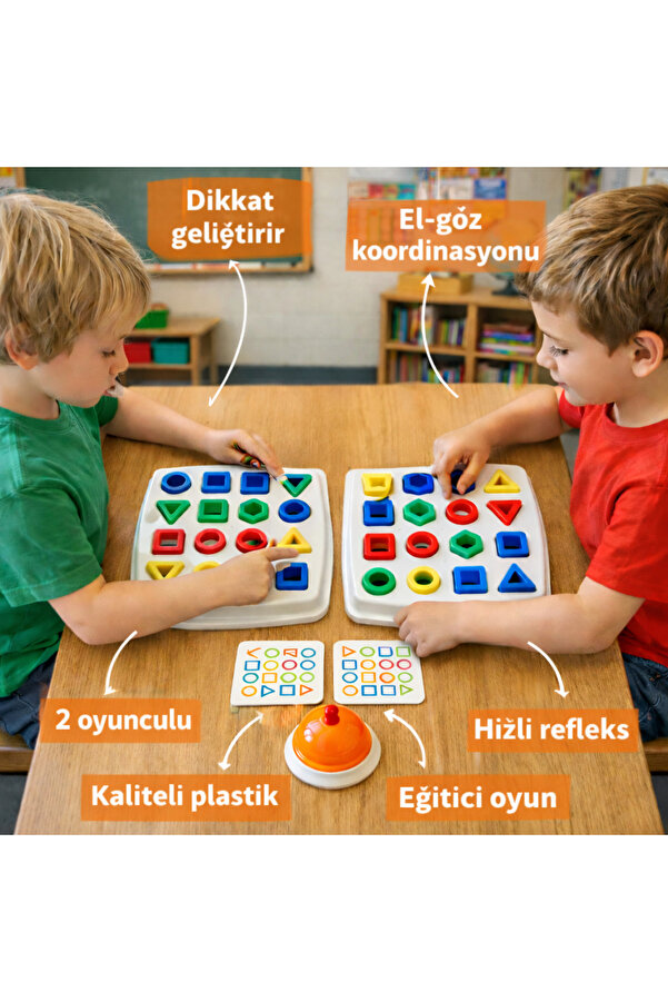TOTTERİQ Hızlı Şekil Eşleştirme ve Akıl Oyunları Seti - Zilli ve Kartlı Montessori zeka oyunu 2 kişilik