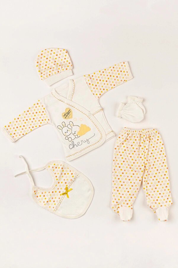 bombino O Bebe Yenidoğan 5li Hastane Çıkışı Zıbın Set Sarı Tavşan