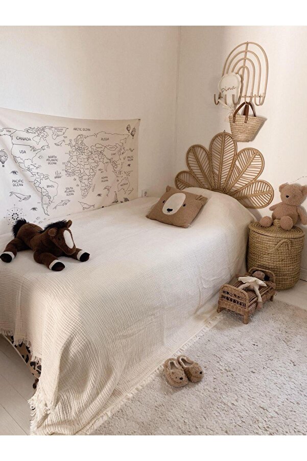 Cigit Müslin Dört Kat Yatak Örtüsü 200X220 Cm Naturel