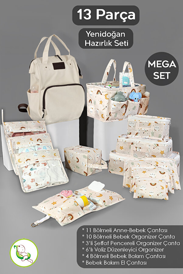 Meleni Baby 13'lü Yenidoğan Hastane Doğum Organizer Seti- Bebek organizer,Anne Sırt Çantası,Anne Bebek Seti
