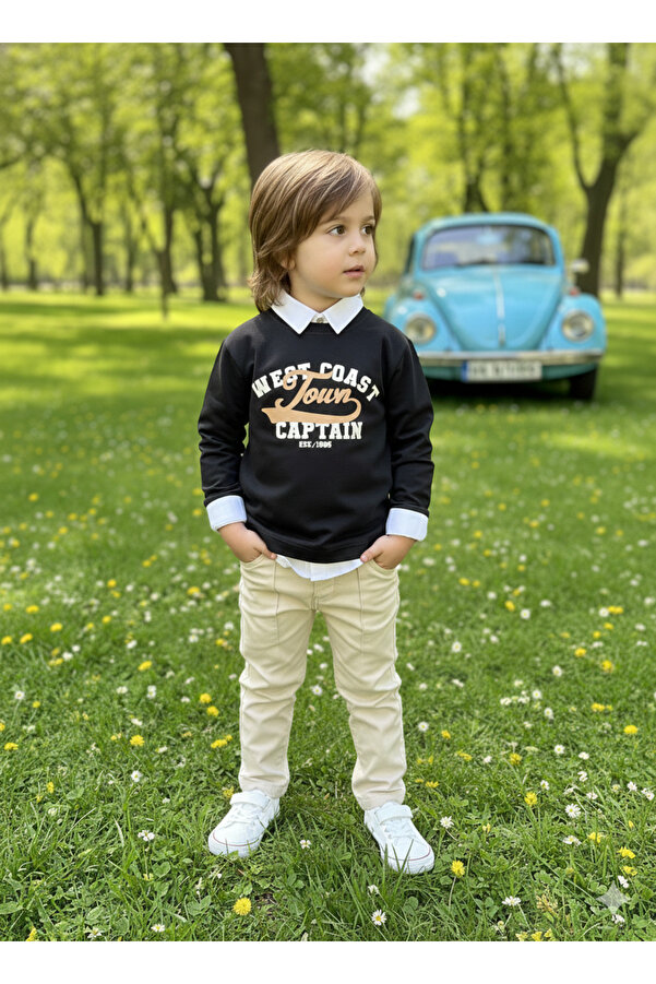 tinytrends Erkek Bebek&Çocuk West Coast Tour 3'lü Takım Sweatshirt Gömlek Pantolon Bayramlık