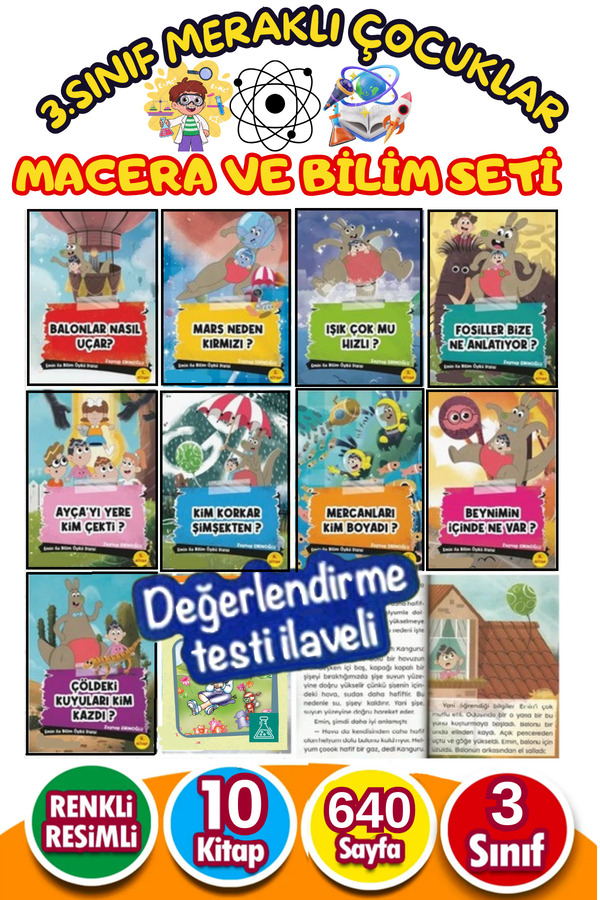 KBY 3.sınıflar Için Renkli 10'lu Öğretmen Tavsiyeli Hikaye macera ve bilim Kitabı Seti (EN )