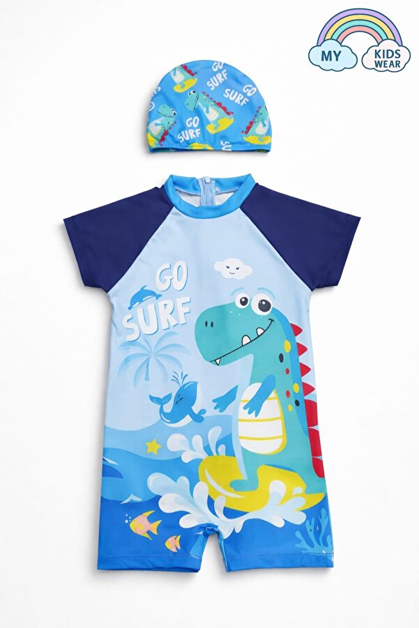 My Kids Wear Erkek Çocuk Boneli Fermuarlı Çocuk Plaj Mayosu 2-8 Yaş 12557