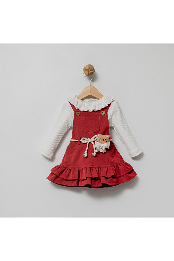 Coolimino AYICIK FİGÜRLÜ FIRFIRLI KIZ BEBEK SALOPET ELBİSE