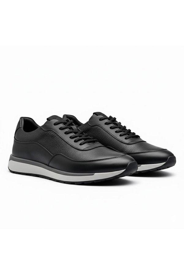 BESS SHOES Genuine Leather Men's Black Casual Shoes – Orthopedic, Ultra Comfortable, Non-Slip Sole, Daily Sneakers