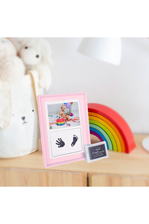 Saule Yeni Doğan El ve Ayak İzi 15x20cm Pembe Fotoğraf Çerçevesi Mürekkepli Baskı Kiti