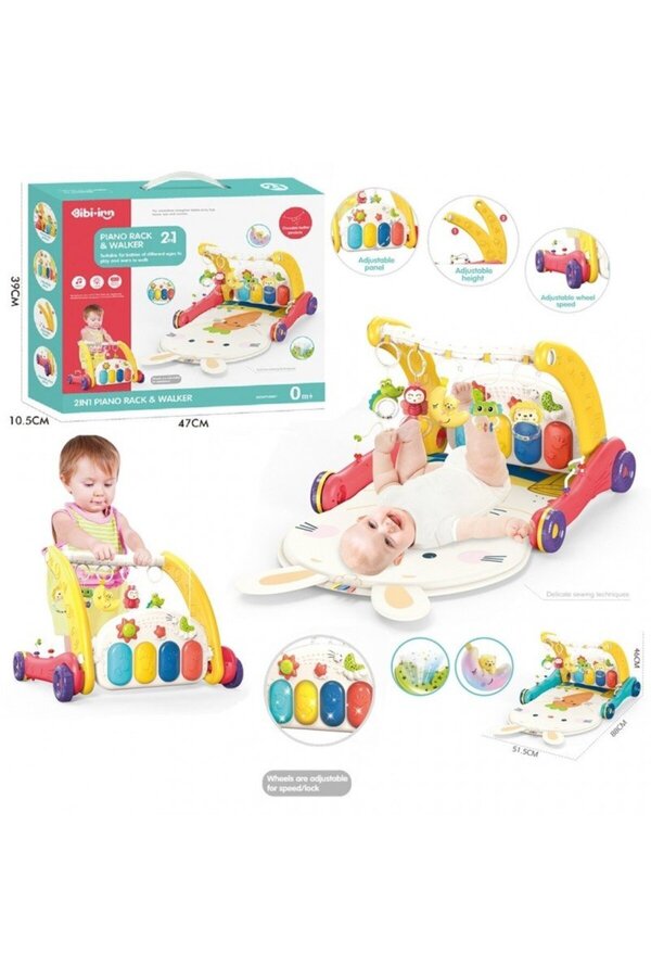 mavi su dünyası Piyanolu 2 in 1 (Kırmızı) Oyun Halısı Bebek Yürüteci ve Tavşan Desenli
