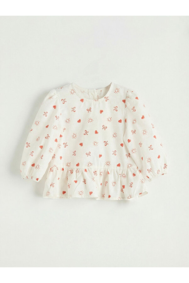 LC Waikiki LCW babyEkru Desenli Fırfırlı Kız Bebek Bluz