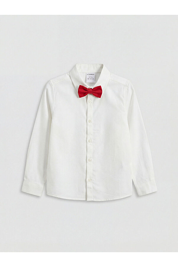 LC Waikiki Meral Collection Ekru Uzun Kollu Erkek Çocuk Gabardin Gömlek ve Papyon