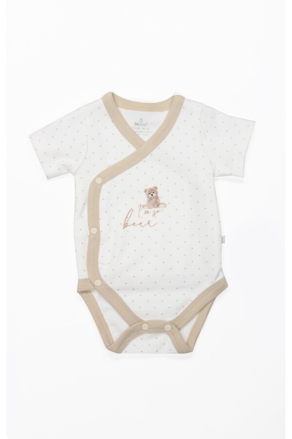 Bistyle %100 Organik Pamuk Kruvaze Body Kısa Kollu Yenidoğan / So Bear Kız Erkek Unisex Bebek
