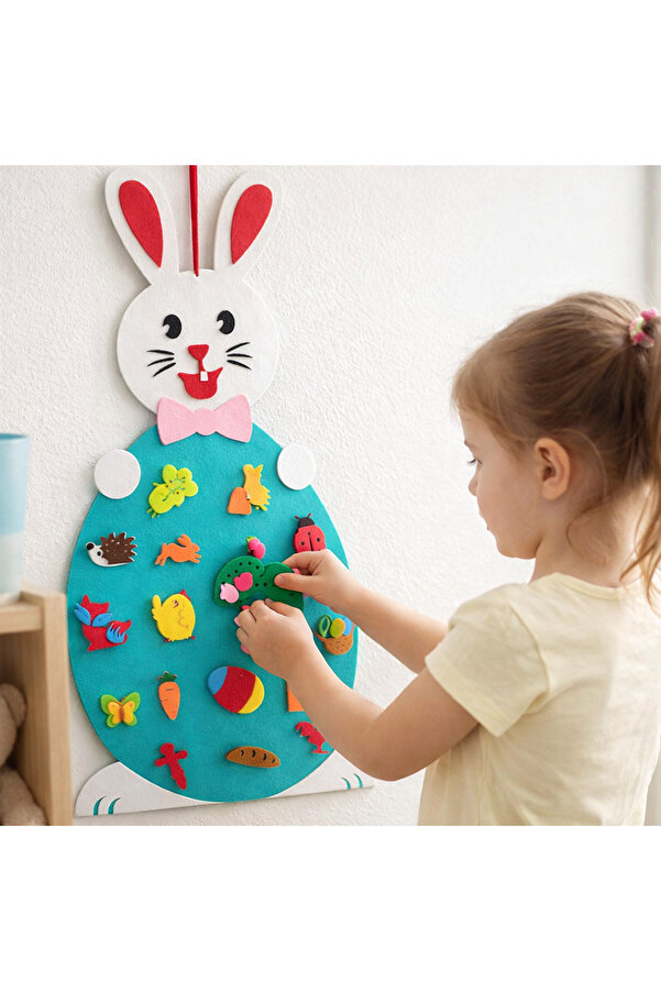 antiola Paskalya Tavşan Temalı Keçe Oyun Matı Duvara Asılabilir| Montessori Aktivite Duyusal Eğitici Oyuncak