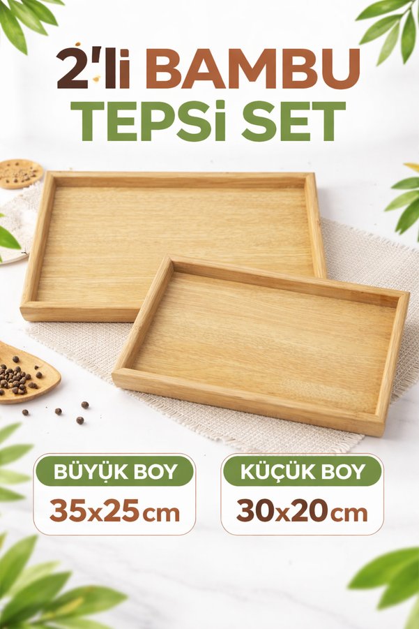 Generic Brands Set of 2 Bamboo Wooden Presentation and Decorative Organizer Trays