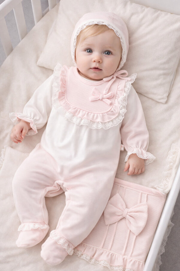 Naka Concept Jakarlı 3 Parça Kız Bebek Hastane Çıkış Seti - Pembe