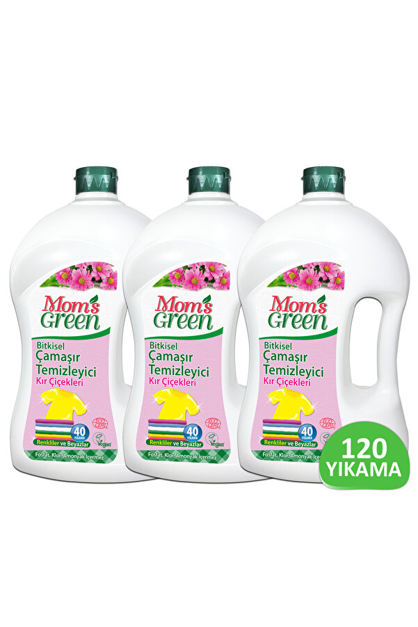 Mom's Green Bitkisel Çamaşır Temizleyici -KIR ÇİÇEKLERİ 120 YIKAMA (1500ml x 3 Adet) ECO
