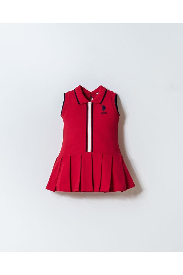 U.S. Polo Assn. Kız Bebek Kolsuz Polo Yaka Pike Elbise %100 Pamuk