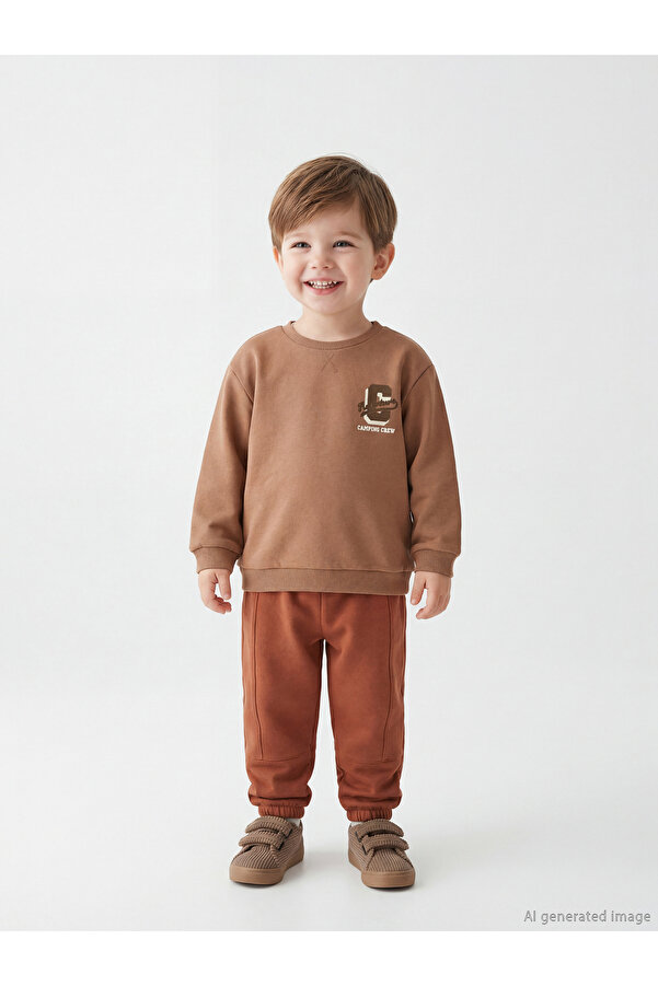 LC Waikiki GiyÇık Store den Kahverengi Baskılı Erkek Bebek Sweatshirt