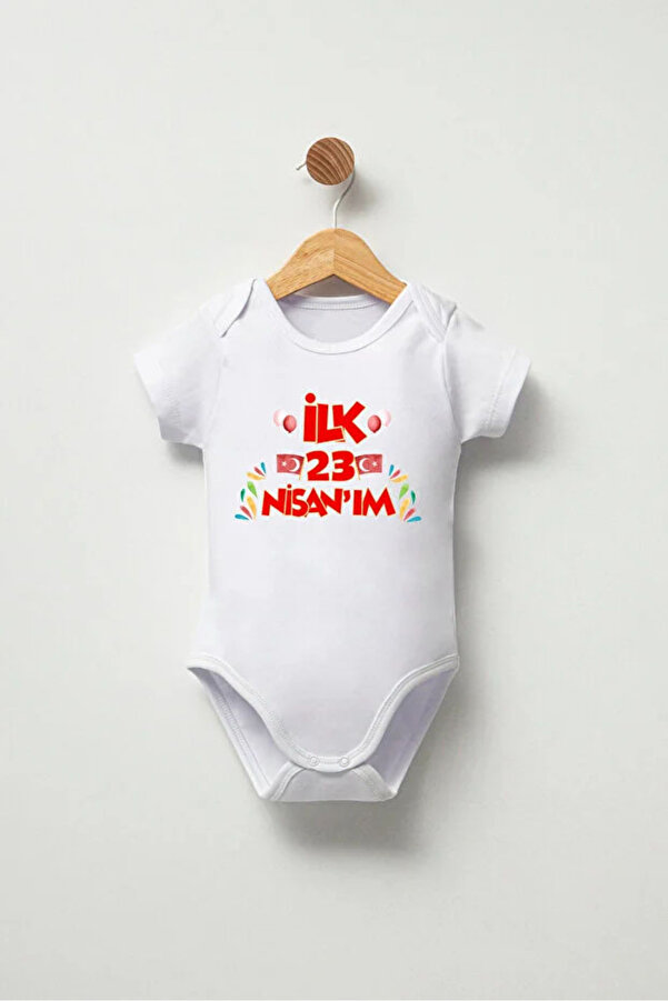 sunbabyhome %100 Pamuklu Bebek Zıbın -ilk 23 Nisan'ım Baskılı Bebek Zıbın Badi - Yazılı Zıbın