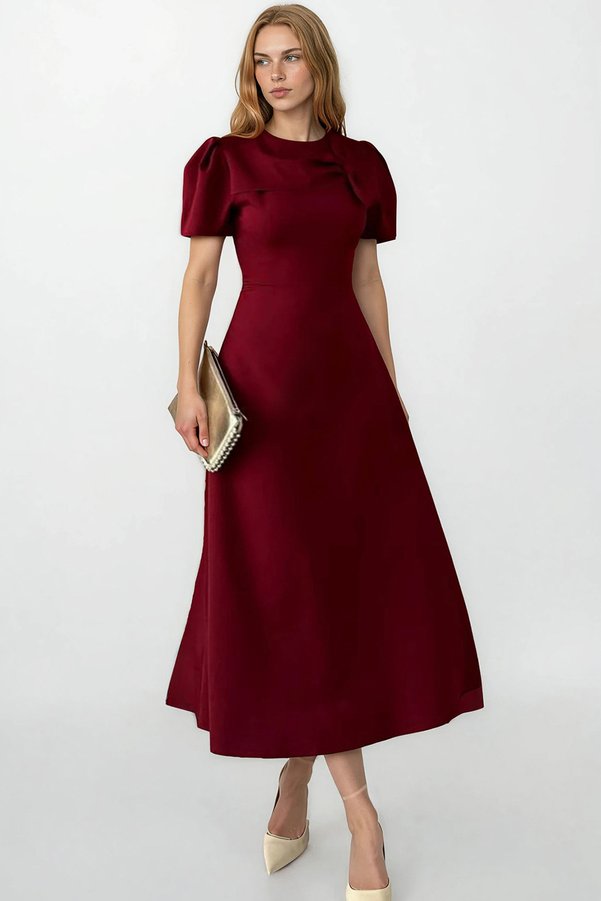 Trend Alaçatı Stili Burgundy Crew Neck Bow Designed Maxi Length Woven Dress ALC-X15304