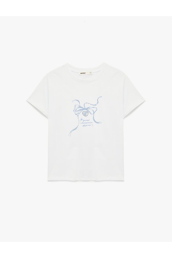 Koton Women'S White Bowtie Detail Cotton T-Shirt