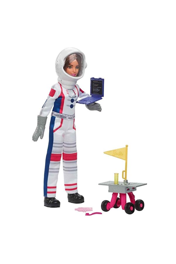 Barbie Deluxe Kariyer Bebek - Astronot tekerlekli keşif aracı ve uzay kaskı dahil 10 aksesuar HRG45