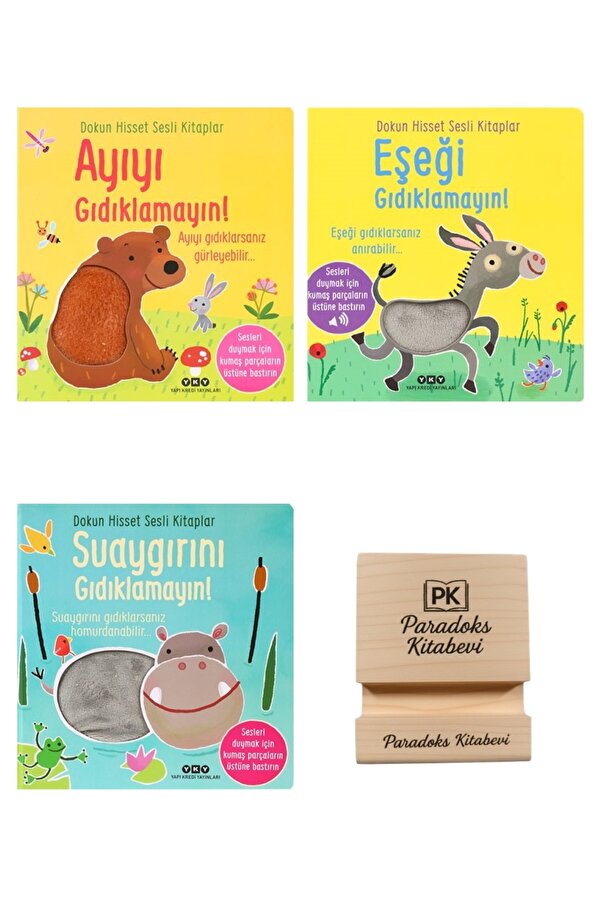 Yapı Kredi Yayınları Dokun Hisset Sesli Kitaplar Ayıyı Eşeği ve Suaygırını Gıdıklamayın 0-3 Yaş 3lü Set + Telefon Standı