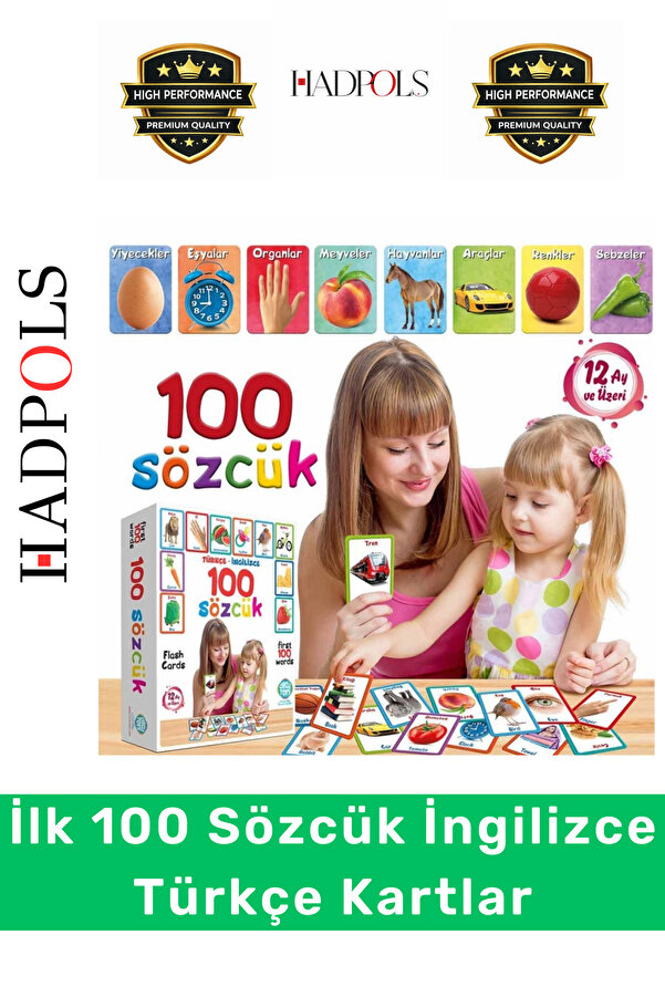 HadPols #EğiticiOyunKartı Zeka Geliştirici Yabancı Dil Eğitici Çocuk İlk 100 Sözcük İngilizce Türkçe Kartlar