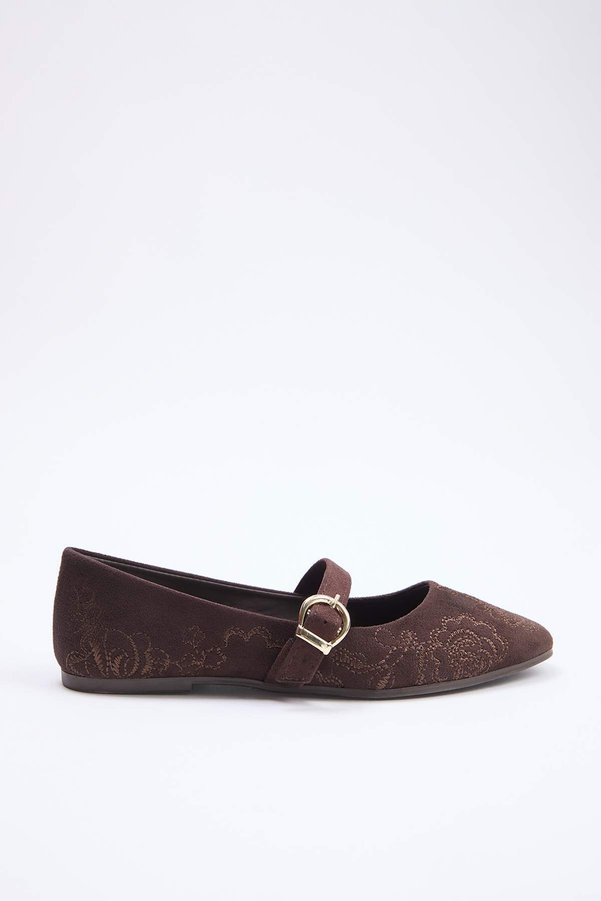 Trendyol Shoes Dark Brown Embroidered Women's Ballerinas Takss26Be00026