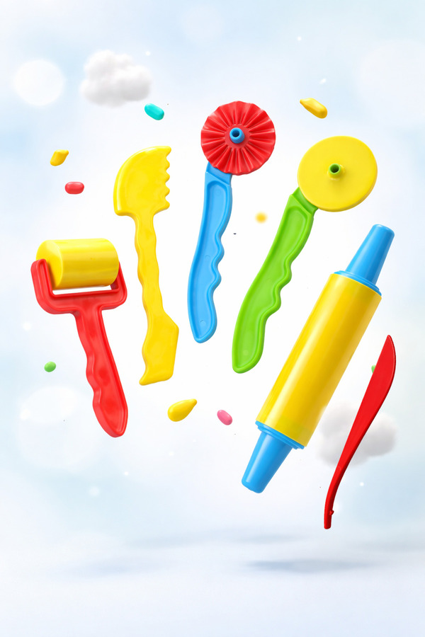 Bubu Oyun Hamuru Merdane ve Şekillendirme Seti 6 Parça - Desenli Silindir ve Şekillendirici Aletler