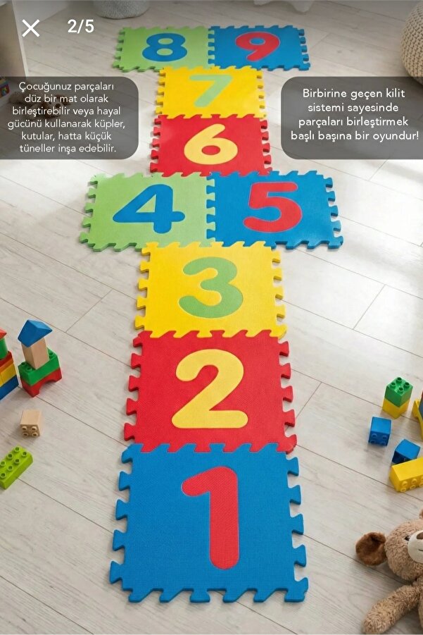 EKİM TOYS 9 Parça Büyük Boy 35*35 13 mm Rakamlı Sayılı Eva Oyun Karosu Yer Matı Puzzle Yapboz
