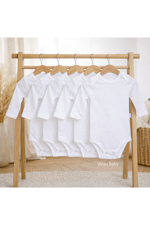 vieso 5'li Uzun Kollu Pamuklu Zarf Yaka Body Zıbın Kız Erkek Çıtçıtlı