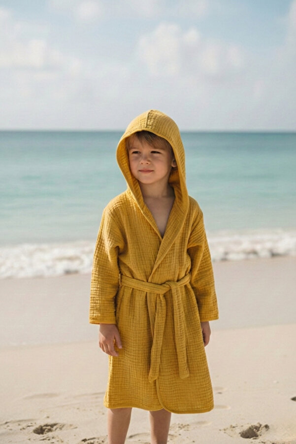 Tuğba Kuğu 4 Kat Müslin Bornoz - Policolor Serisi - Bow