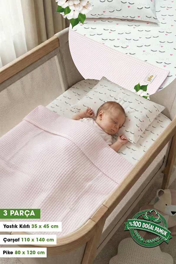 Yada Baby %100 Pamuk Poplin Waffle Bebek Pike Takımı (80 X 120 CM) (OEKO-TEX SERTİFİKALI)