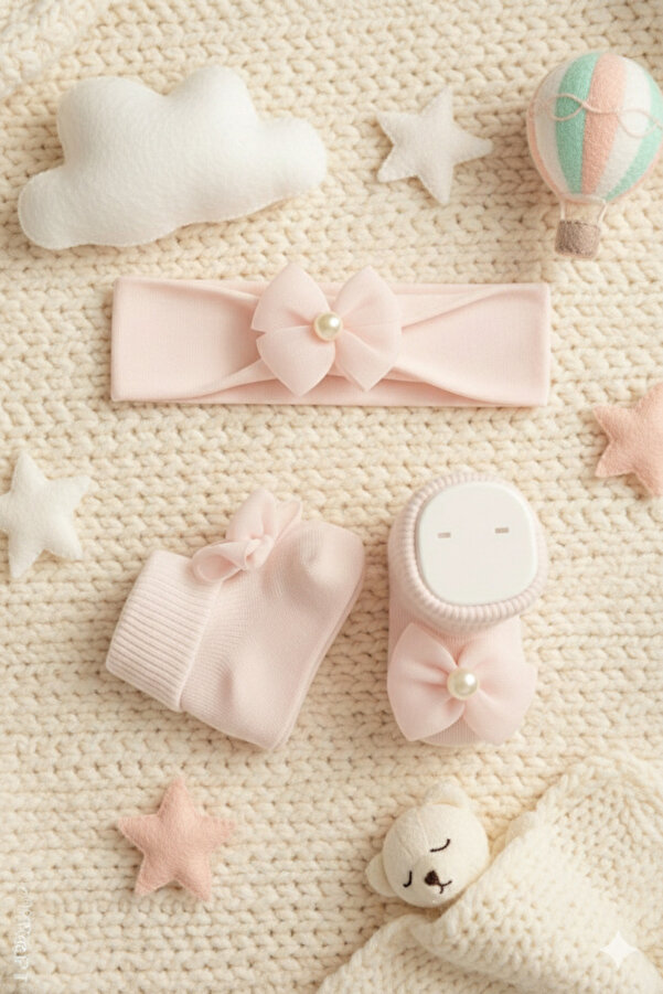 baby socks Fiyonklu Bandana Pembe Hediyelik Bebek Çorap Takım 0-2 Yaş