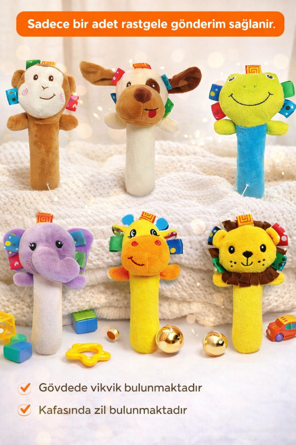 Sozzy Toys Sık Sık Çıngıraklı Hayvanlar-Görsel temsilidir-İçlerinden 1 Adet rastgele ürünün gönderimi sağlanır