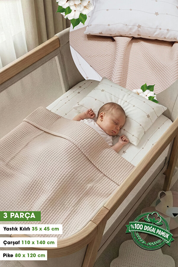 Yada Baby %100 Pamuk Poplin Waffle Bebek Pike Takımı (80 X 120 CM) (OEKO-TEX SERTİFİKALI)