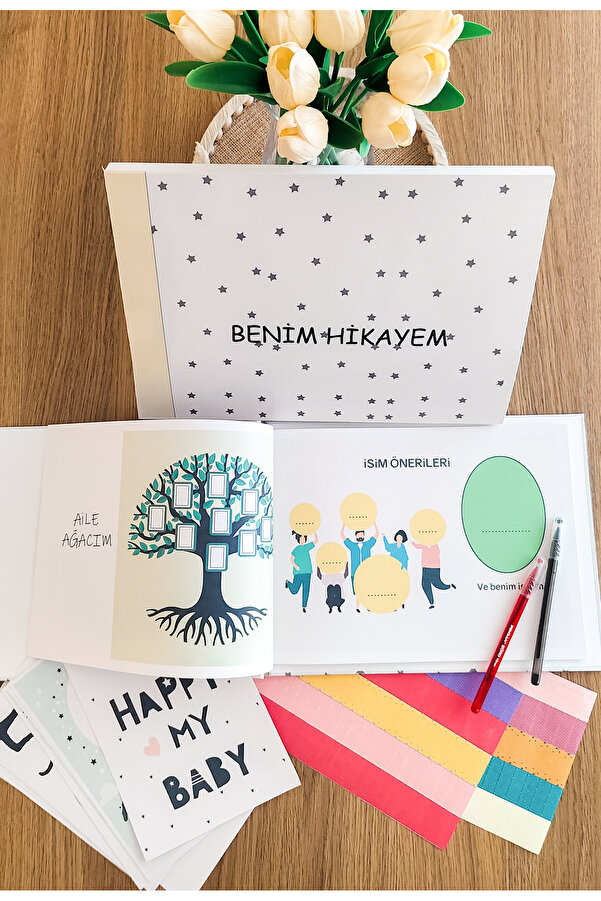 ephotox Hamilelik Ve Anne & Bebek Günlüğü + Kalem + Sticker + Anı Kartları + Kutu Yıldız Tasarım