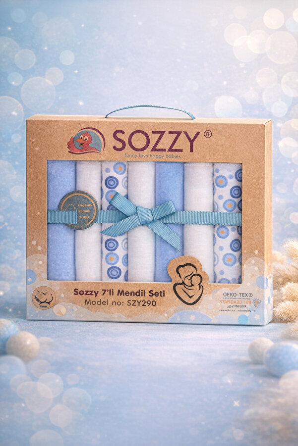 Sozzy Toys Ağız Mendili Organik Pamuklu Penye Yumuşak Erkek Modeli 7 Adet