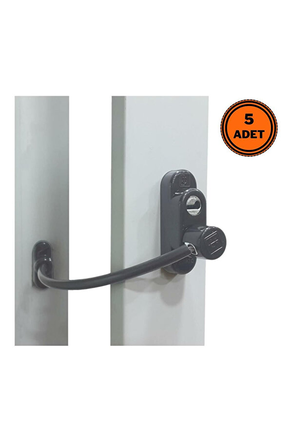 EYM 5 Adet Penkid Çelik Halatlı Kablolu Pvc Pencere Çocuk Emniyet Kilidi Antrasit