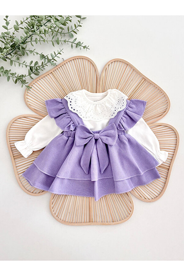 Jammybaby Luana Jile Elbise Fiyonklu %100 Pamuk Dantelli Çıtçıtlı Body Doğumgünü Özelgün Kız Bebek Şık Takım