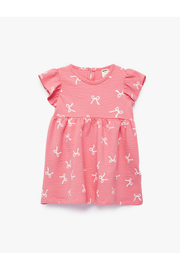 Koton Kısa Kollu Bisiklet Yaka Fiyonk Baskılı Pamuklu Elbise