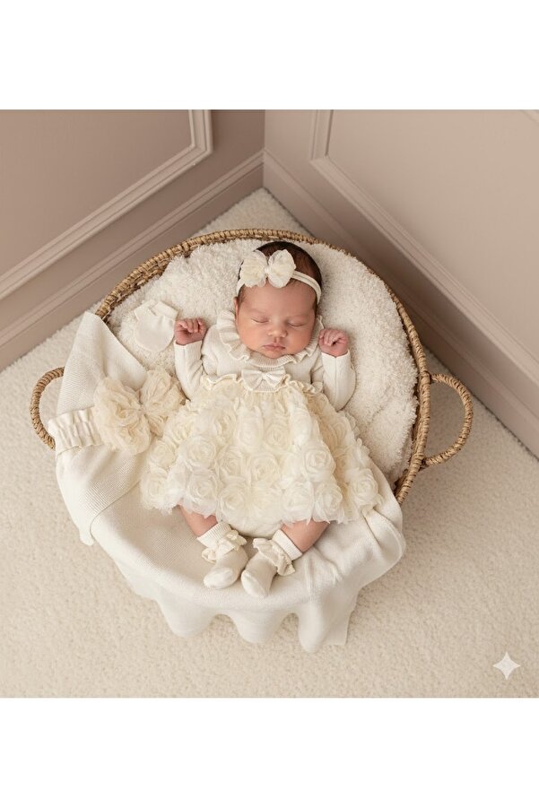 Nipperland Kız bebek yenidoğan elbise seti mevlüt özle gün takımı 0-3 ay 3 boyut çiçekli 5 parça