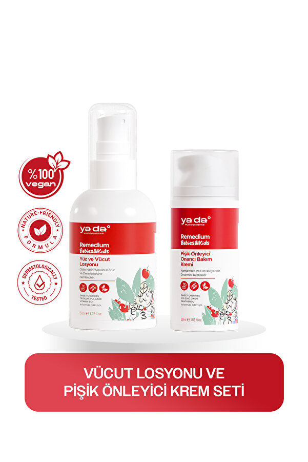 ya da multicosmetics Remedium Babies & Kids Yüz ve Vücut Nemlendirici Losyon & Pişik Önleyici Onarıcı Bakım Krem Seti