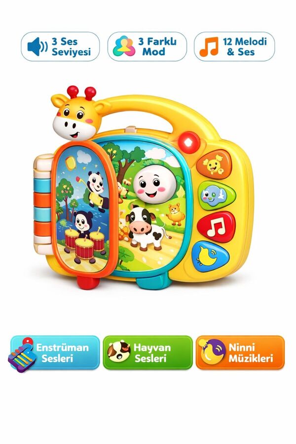 ZİVENTA Işıklı Ve Müzikli Zürafa Kitap Bebek Piyanosu Eğitici, Dokunmatik, Sesli Ve Renkli Oyuncak