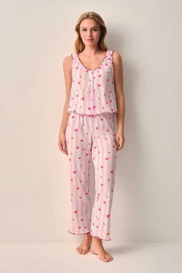 Suwen Cherry Cotton Tank Top Pants Pajama Set