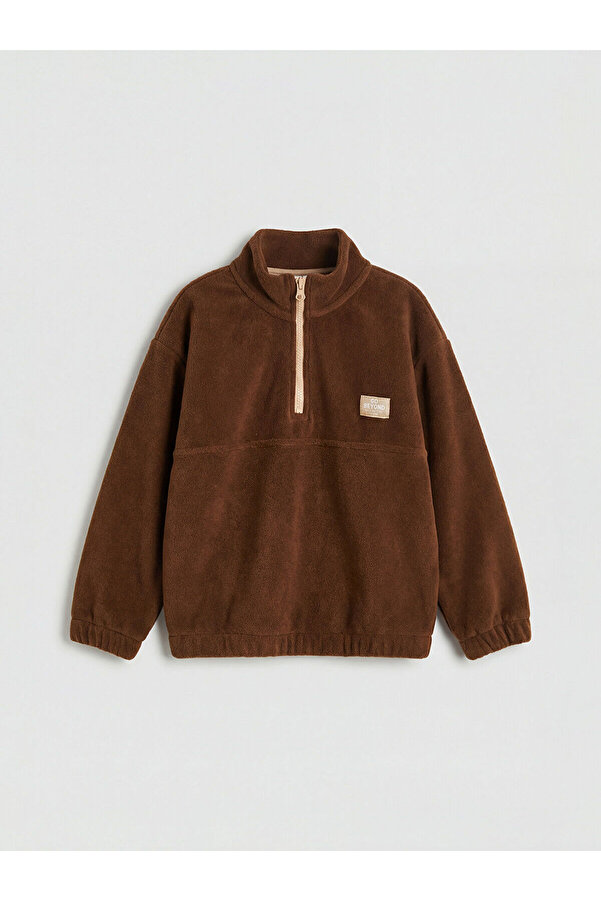 LC Waikiki Nevaa Collection Kahverengi Fermuarlı Dik Yaka Erkek Çocuk Sweatshirt